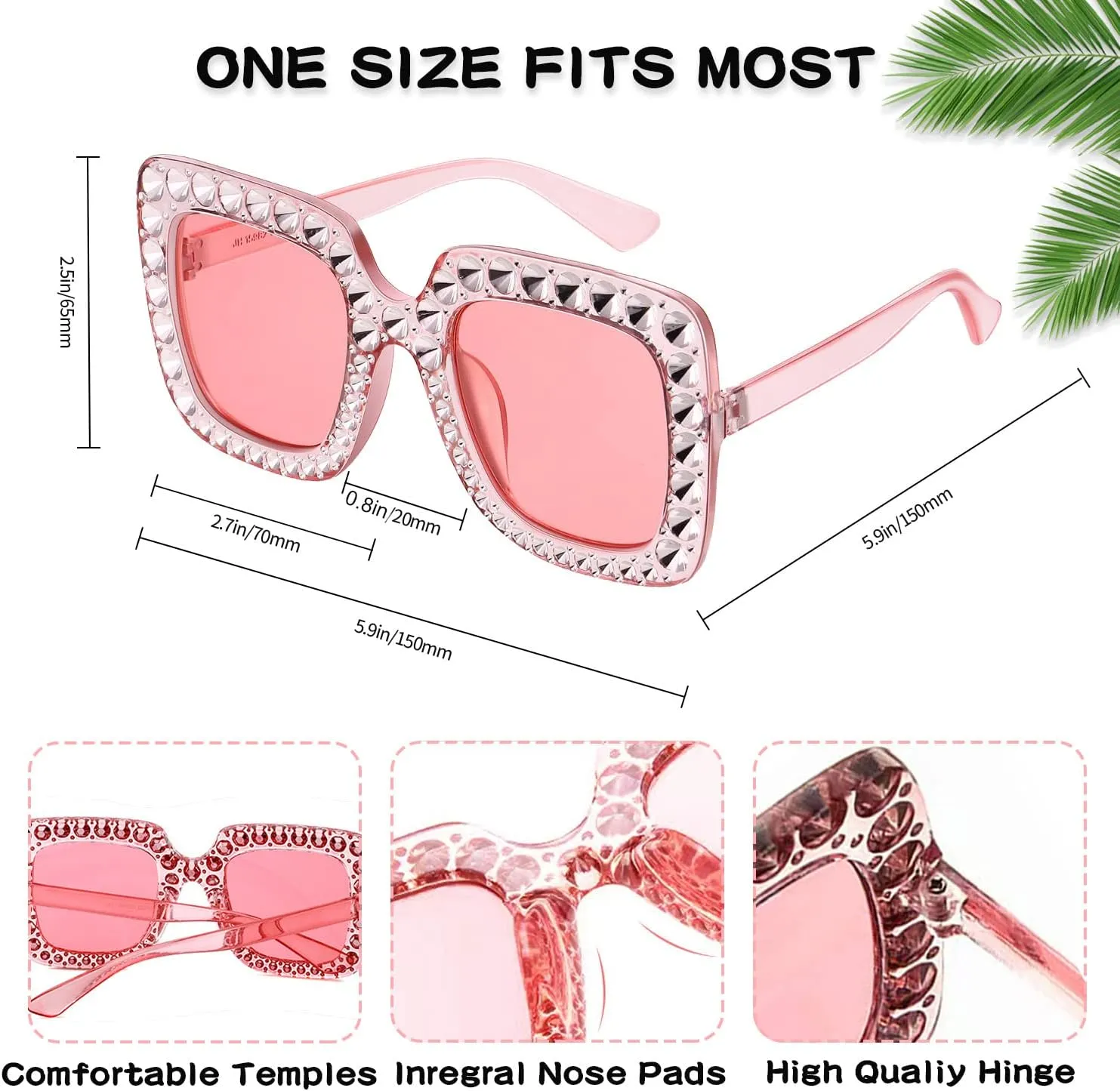 10/20 Pack Crystal Oversized Square Sunglasses Retro Diamond Glitter Sparkling Disco Glasses Party Favors