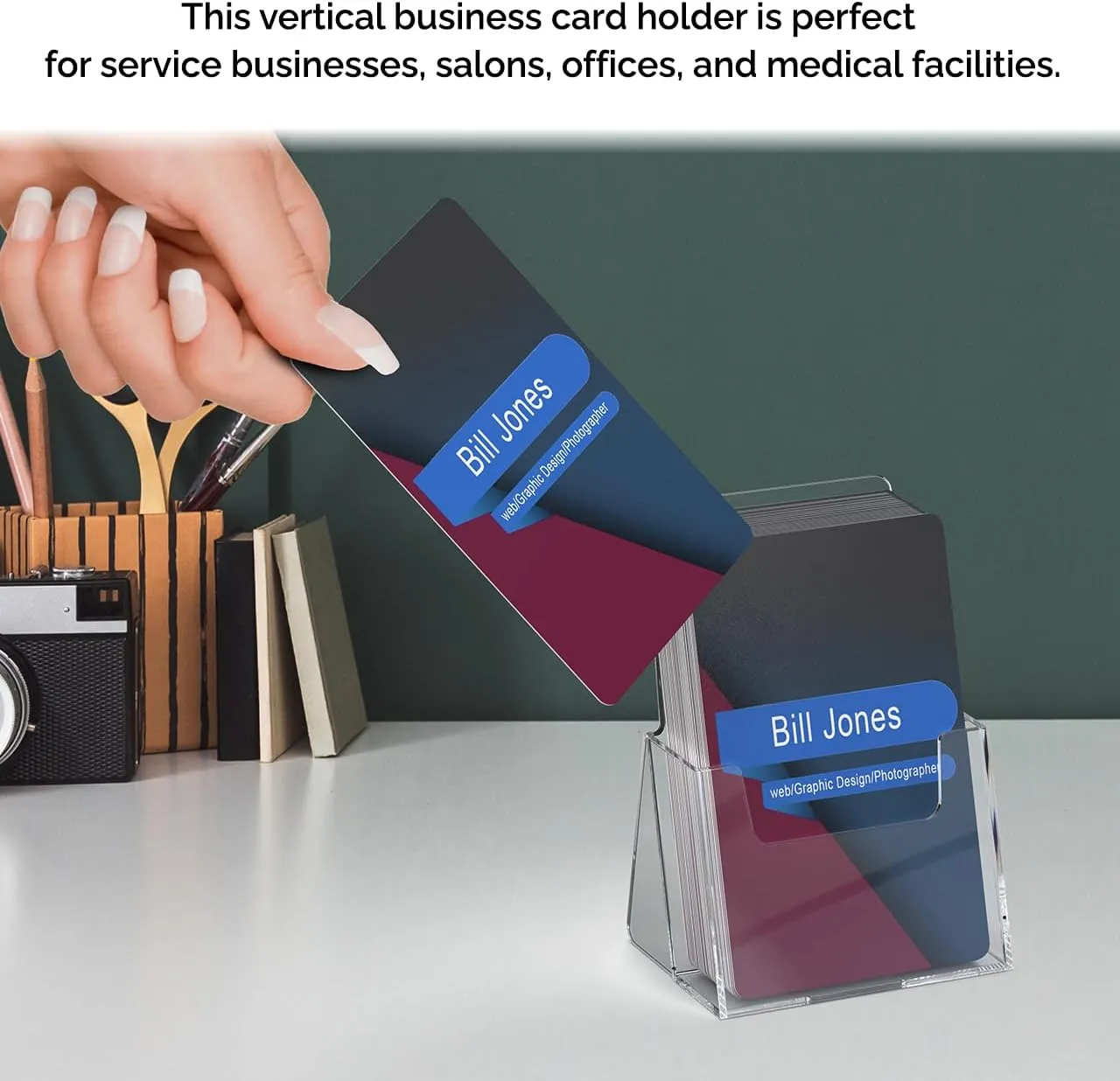 12 Pack Vertical Business Card Holder Desktop Display for 2" x 3.5" Appointment Reminder and Contact Cards at Medical and Dental Offices Lightweight Clear Acrylic Stand by Marketing Holders