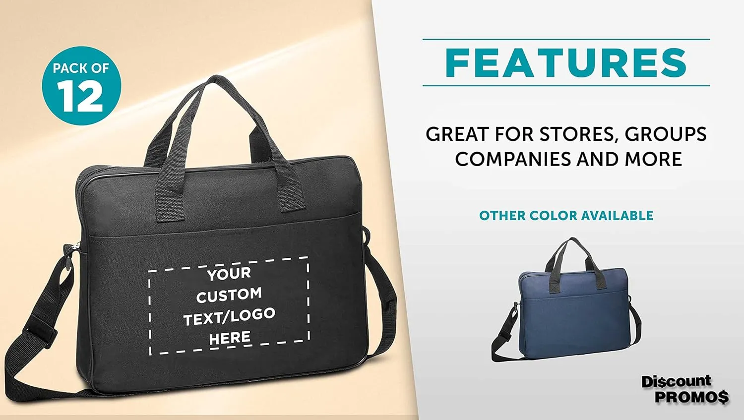 12 Polyester Messenger Bags Set - Customizable Text, Logo - Adjustable Straps, Reinforced Straps, Front Pocket, Everyday Use - Black