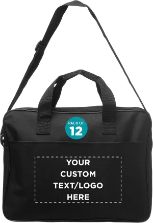 12 Polyester Messenger Bags Set - Customizable Text, Logo - Adjustable Straps, Reinforced Straps, Front Pocket, Everyday Use - Black