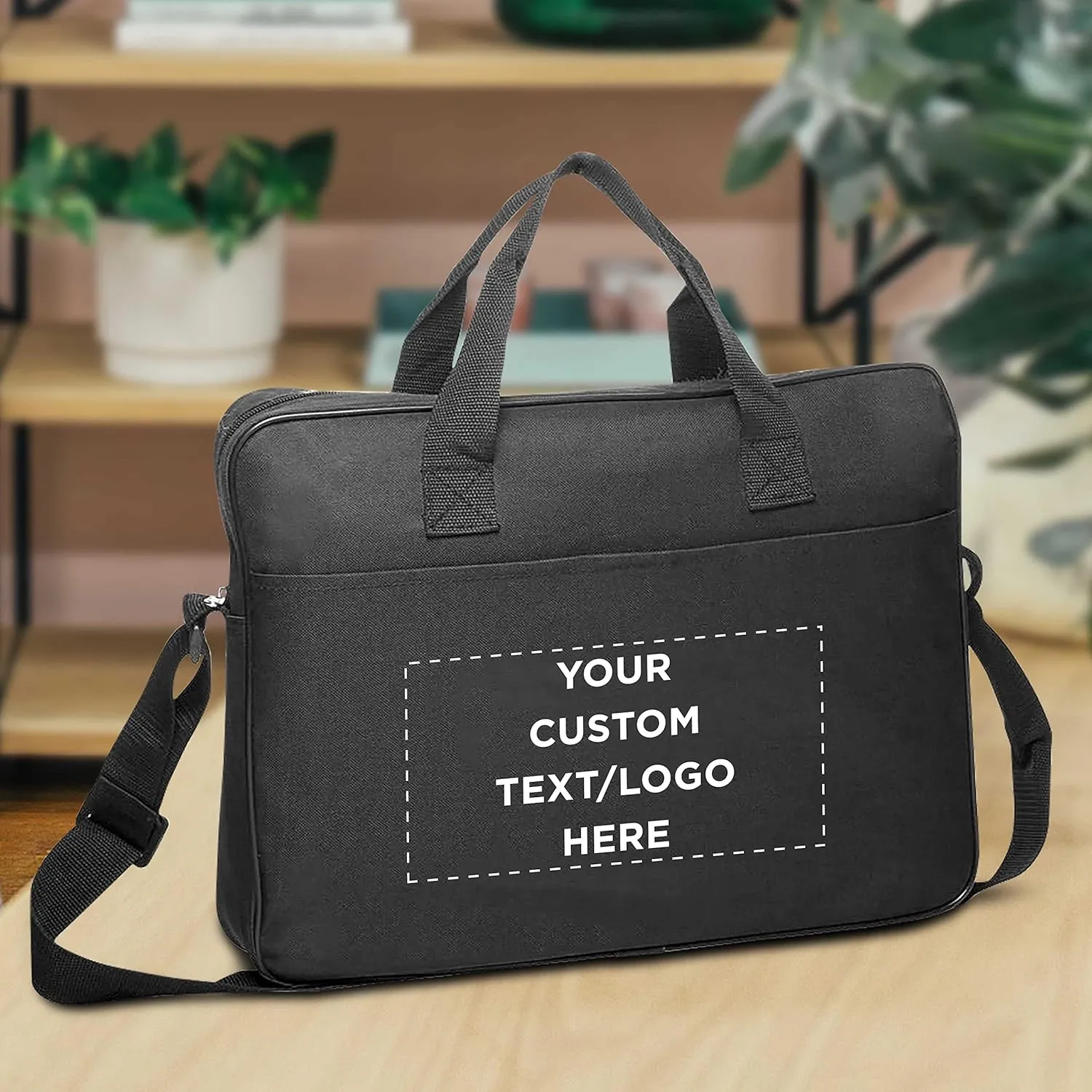 12 Polyester Messenger Bags Set - Customizable Text, Logo - Adjustable Straps, Reinforced Straps, Front Pocket, Everyday Use - Black