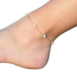 14k Gold Plated Pearl Ankle Bracelets for Women, Dainty Waterproof Anklets