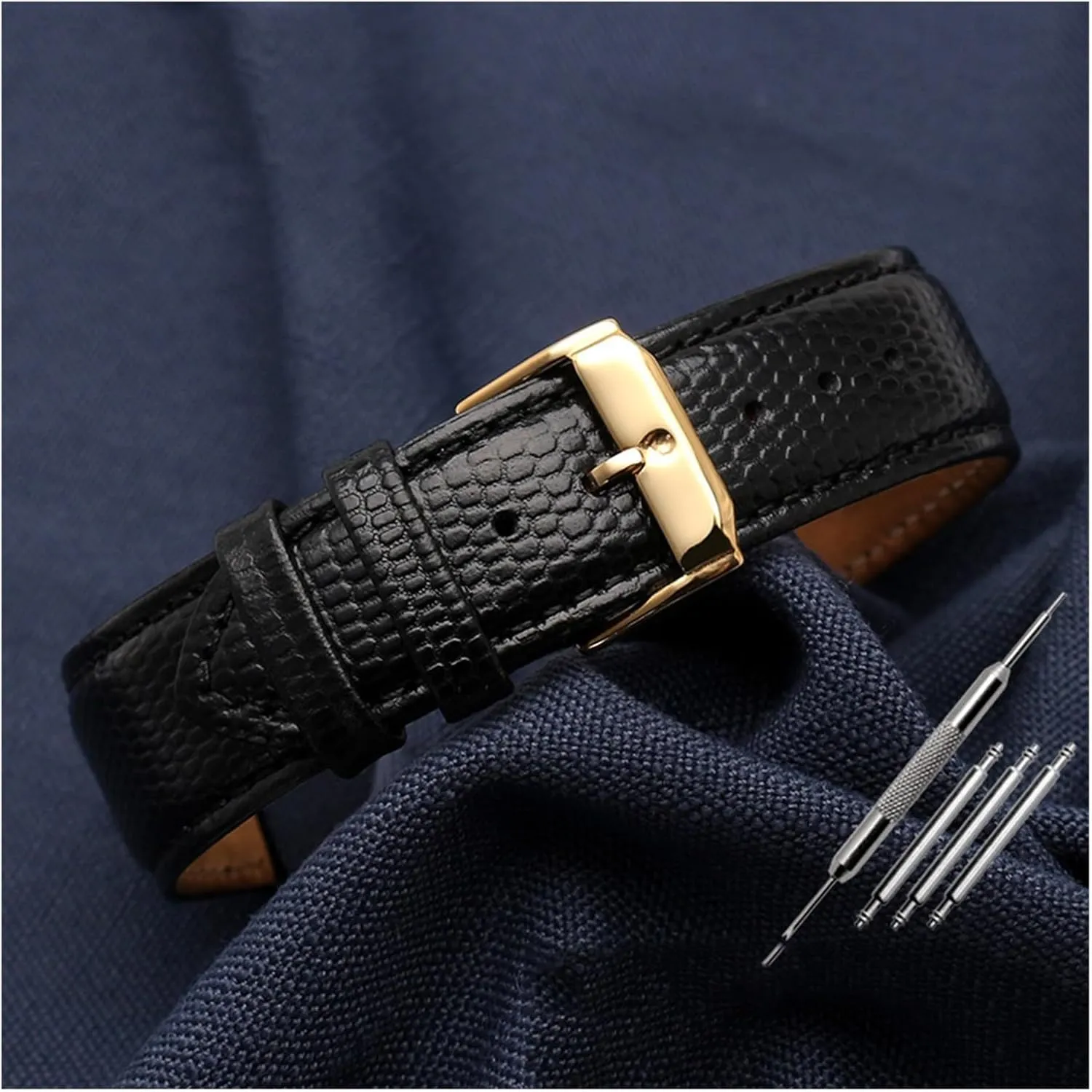 15mm 21mm Black Lizard Pattern Genuine Lea/ther Watchband Compatible With Movado 0607194 606088 Watch Strap Simple Stylish Wristwatches Band