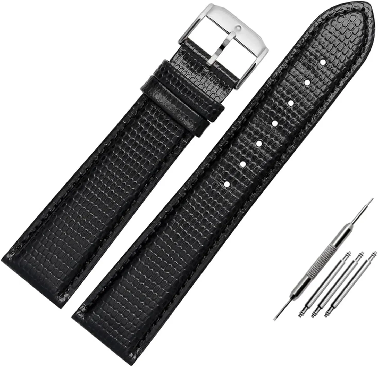 15mm 21mm Black Lizard Pattern Genuine Lea/ther Watchband Compatible With Movado 0607194 606088 Watch Strap Simple Stylish Wristwatches Band