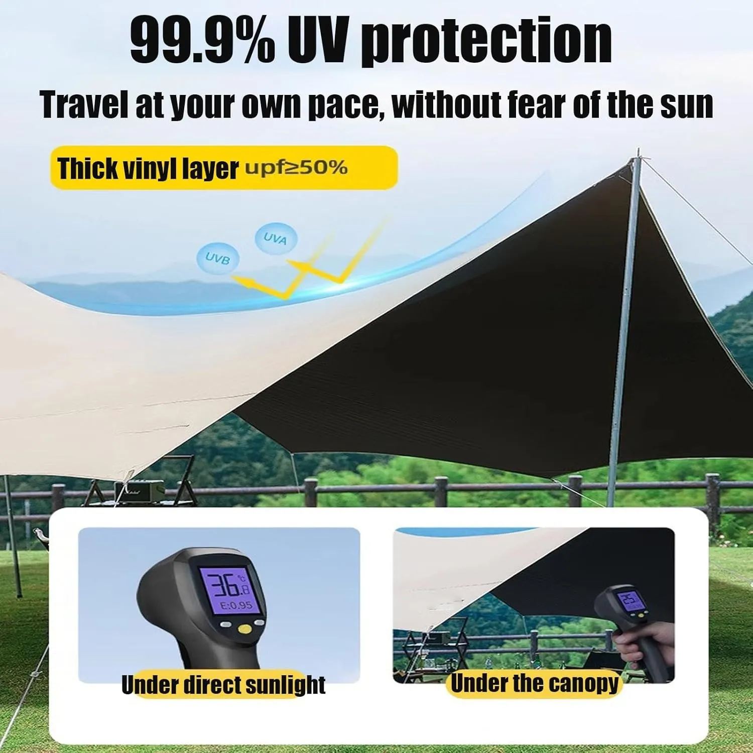 18x15ft Waterproof Portable Tarp with Poles Multifunctional Outdoor Camping Traveling Awning Backpacking Hiking Traveling Outdoor Sports(Rice-White,220x173x102inch)