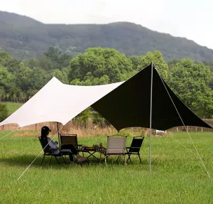18x15ft Waterproof Portable Tarp with Poles Multifunctional Outdoor Camping Traveling Awning Backpacking Hiking Traveling Outdoor Sports(Rice-White,220x173x102inch)