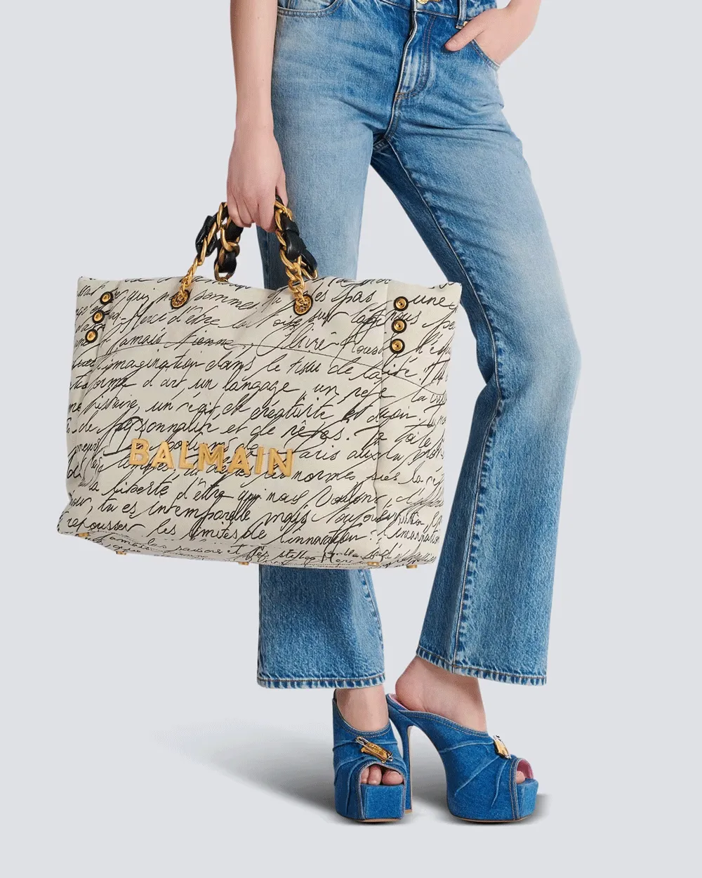 1945 Soft XXL Lover Letter Canvas Tote in Nature and Noir