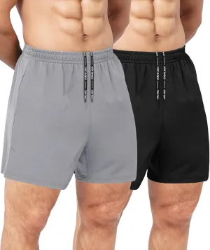 2 Pack Men's Gym Workout Shorts - 5'' Quick Dry Athletic Running Shorts for Casual Basketball with Zipper Pockets