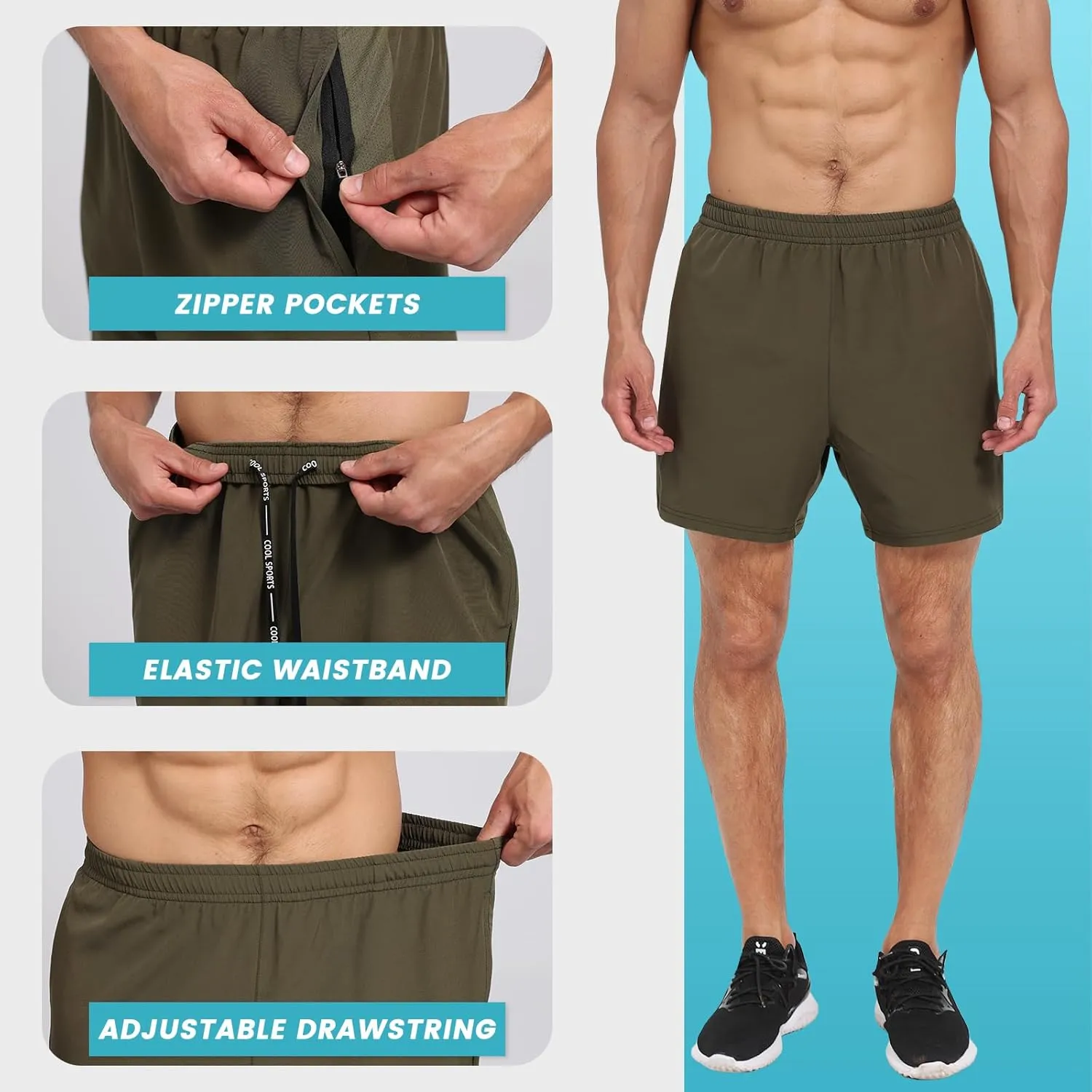 2 Pack Men's Gym Workout Shorts - 5'' Quick Dry Athletic Running Shorts for Casual Basketball with Zipper Pockets
