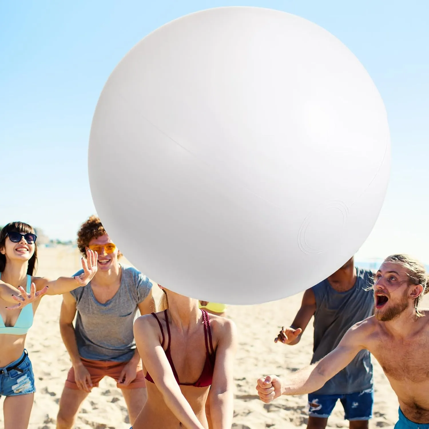 2 Pcs 6.5 Feet White Giant Beach Ball Large Inflatable Ball Swimming Pool Party Ball for Summer Beach Massive Beach Decorations Supplies for Water Games Birthday Pool Party