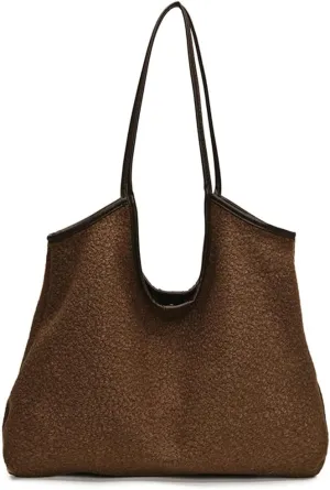 2 Pcs Trendy Woolen Hobo Bags Women Slouchy Shoulder Bag Crescent Crossbody Purse Fuzzy Satchels Top-handle Tote Handbag