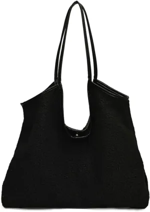 2 Pcs Trendy Woolen Hobo Bags Women Slouchy Shoulder Bag Crescent Crossbody Purse Fuzzy Satchels Top-handle Tote Handbag