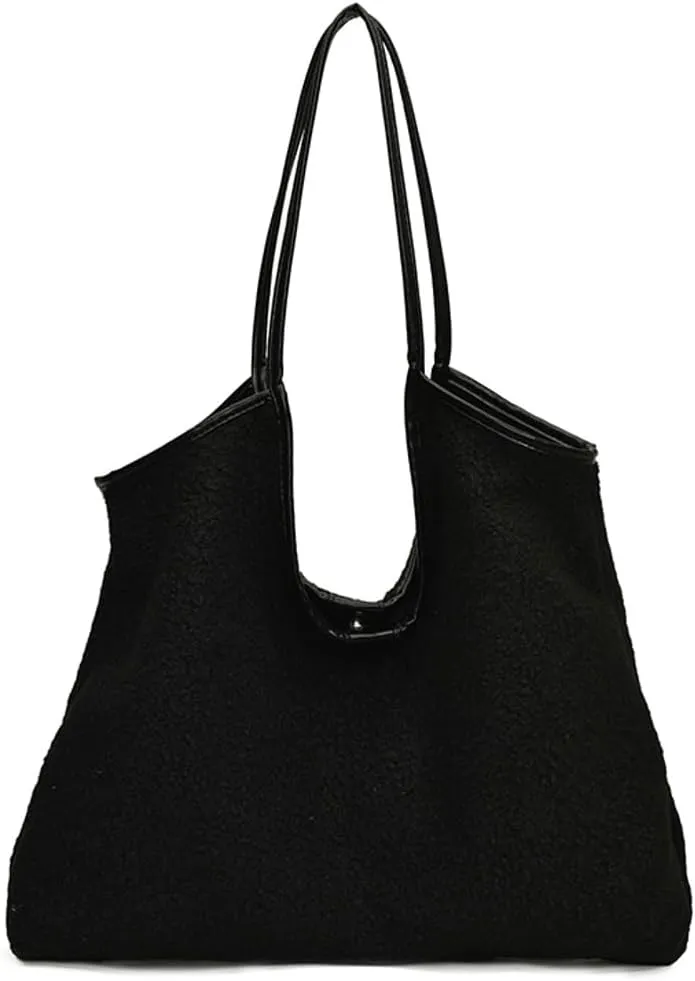 2 Pcs Trendy Woolen Hobo Bags Women Slouchy Shoulder Bag Crescent Crossbody Purse Fuzzy Satchels Top-handle Tote Handbag