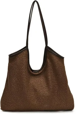 2 Pcs Trendy Woolen Hobo Bags Women Slouchy Shoulder Bag Crescent Crossbody Purse Fuzzy Satchels Top-handle Tote Handbag