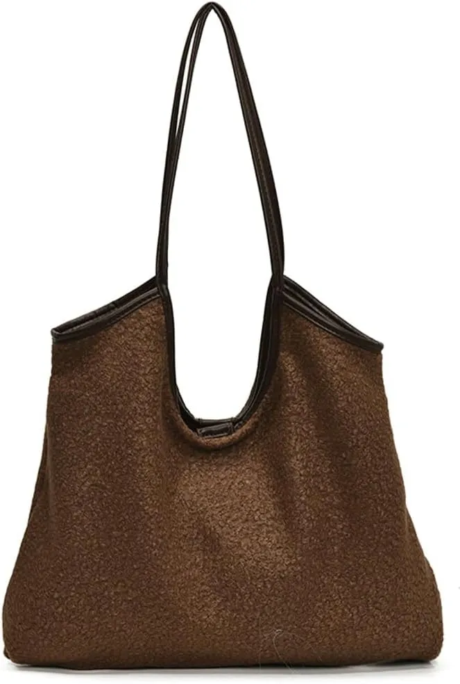 2 Pcs Trendy Woolen Hobo Bags Women Slouchy Shoulder Bag Crescent Crossbody Purse Fuzzy Satchels Top-handle Tote Handbag