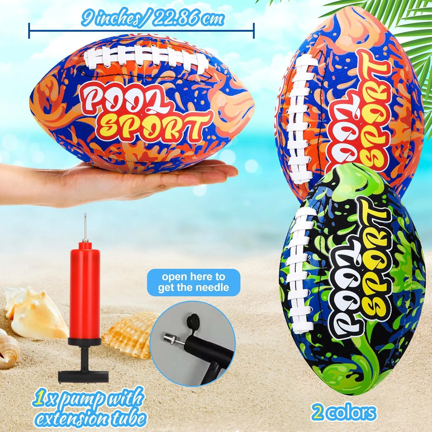 2 Pieces Water Football for Kids 9 Inch Swimming Pool Waterproof Outdoor Beach Football Pool Game for Kids Teens Adults(Dark Blue, Orange)