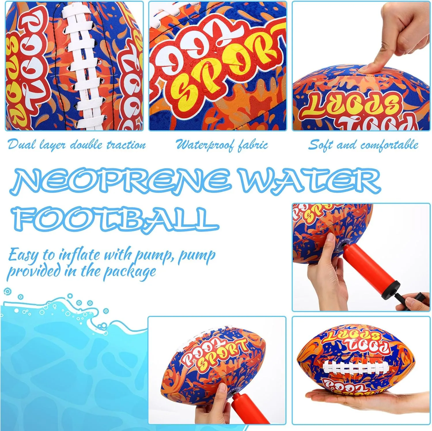 2 Pieces Water Football for Kids 9 Inch Swimming Pool Waterproof Outdoor Beach Football Pool Game for Kids Teens Adults(Dark Blue, Orange)