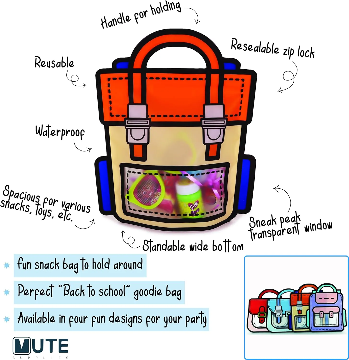 20 Pack Gift Bags for Kids Birthday Party Supplies - Bulk Goodie Bag for Candy, Snacks, or Favors with Resealable Ziplock Seal (Orange/Small)