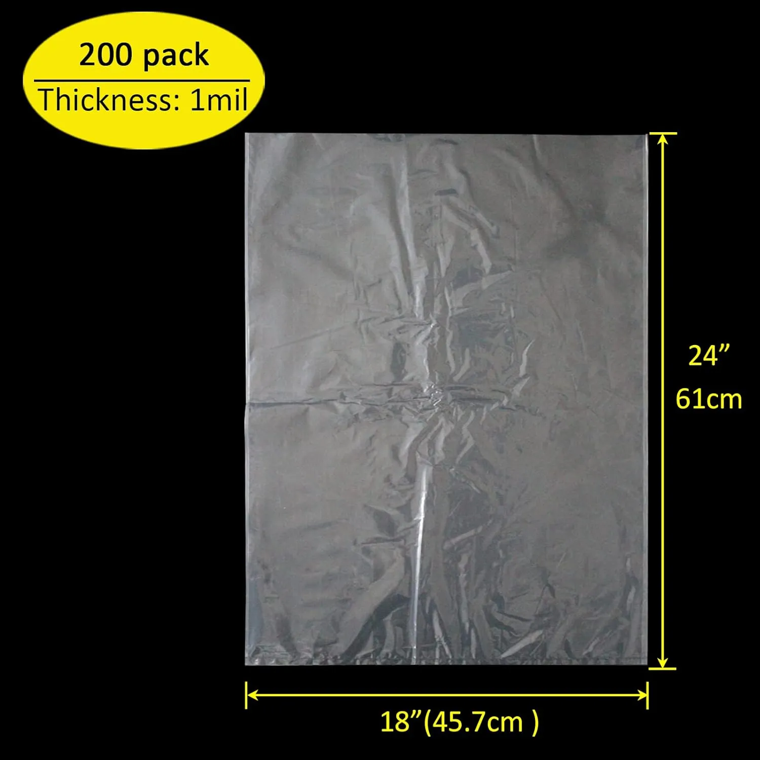 200 Pack 18 x 24 Inch Plastic Produce Bags Bread Loaf Bags Clear Plastic Flat Poly Bags with Twist Ties for Food, Bread, Dough, Clothes Packaging, Storage, Gift Bag(1 Mil)
