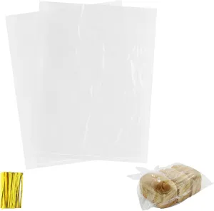 200 Pack 18 x 24 Inch Plastic Produce Bags Bread Loaf Bags Clear Plastic Flat Poly Bags with Twist Ties for Food, Bread, Dough, Clothes Packaging, Storage, Gift Bag(1 Mil)