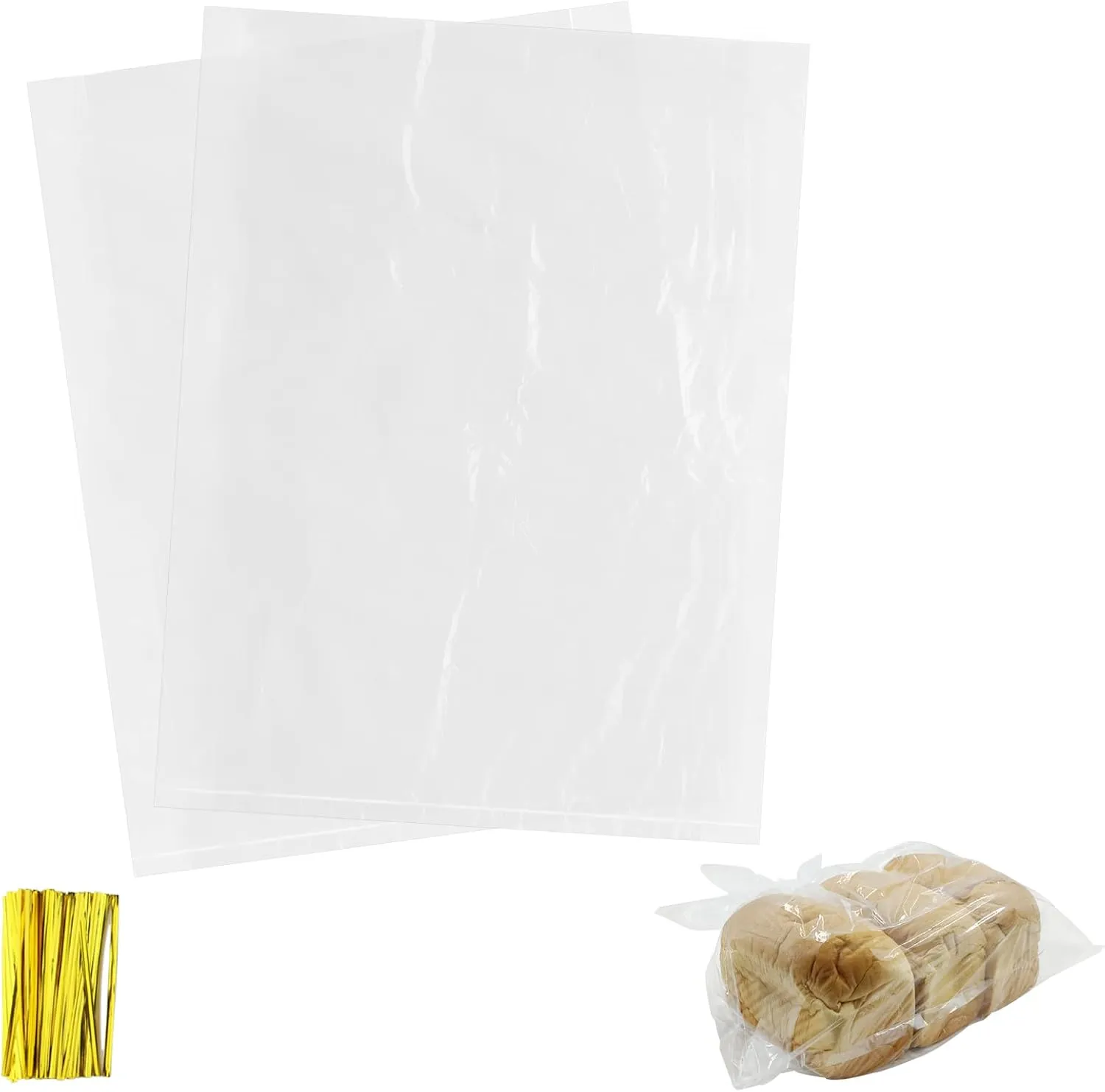 200 Pack 18 x 24 Inch Plastic Produce Bags Bread Loaf Bags Clear Plastic Flat Poly Bags with Twist Ties for Food, Bread, Dough, Clothes Packaging, Storage, Gift Bag(1 Mil)