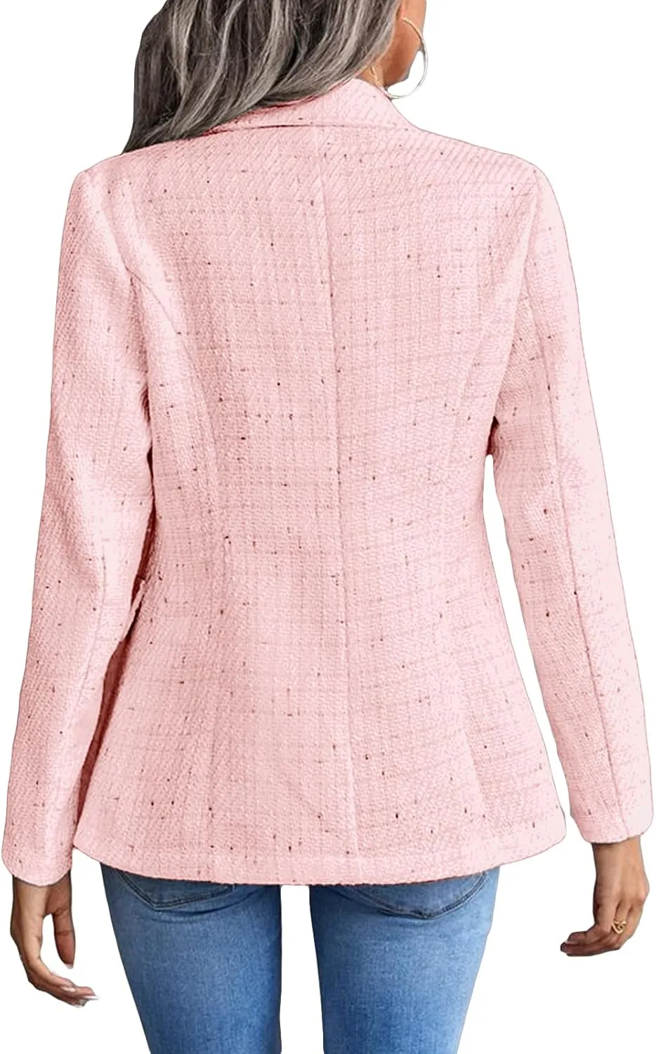 2025 Women's Spring Tweed Blazer Jacket Plaid Fully-Lined Fashion Business Casual Lapel Elegant Coat with Pockets