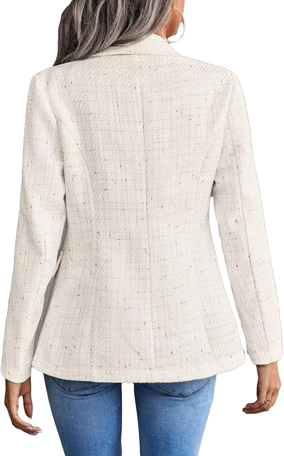 2025 Women's Spring Tweed Blazer Jacket Plaid Fully-Lined Fashion Business Casual Lapel Elegant Coat with Pockets