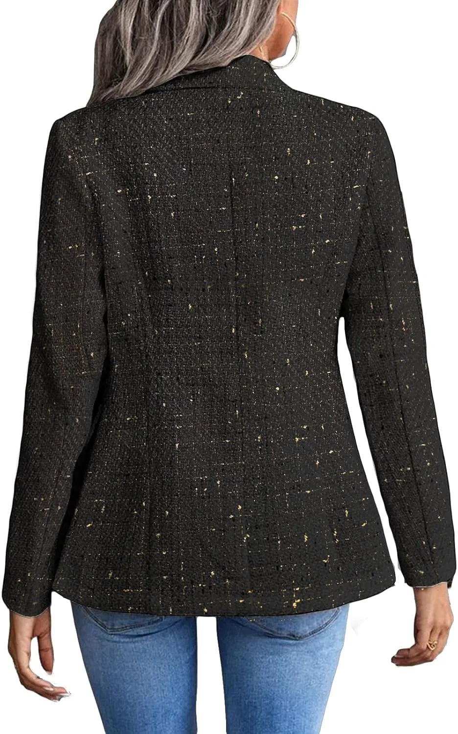 2025 Women's Spring Tweed Blazer Jacket Plaid Fully-Lined Fashion Business Casual Lapel Elegant Coat with Pockets