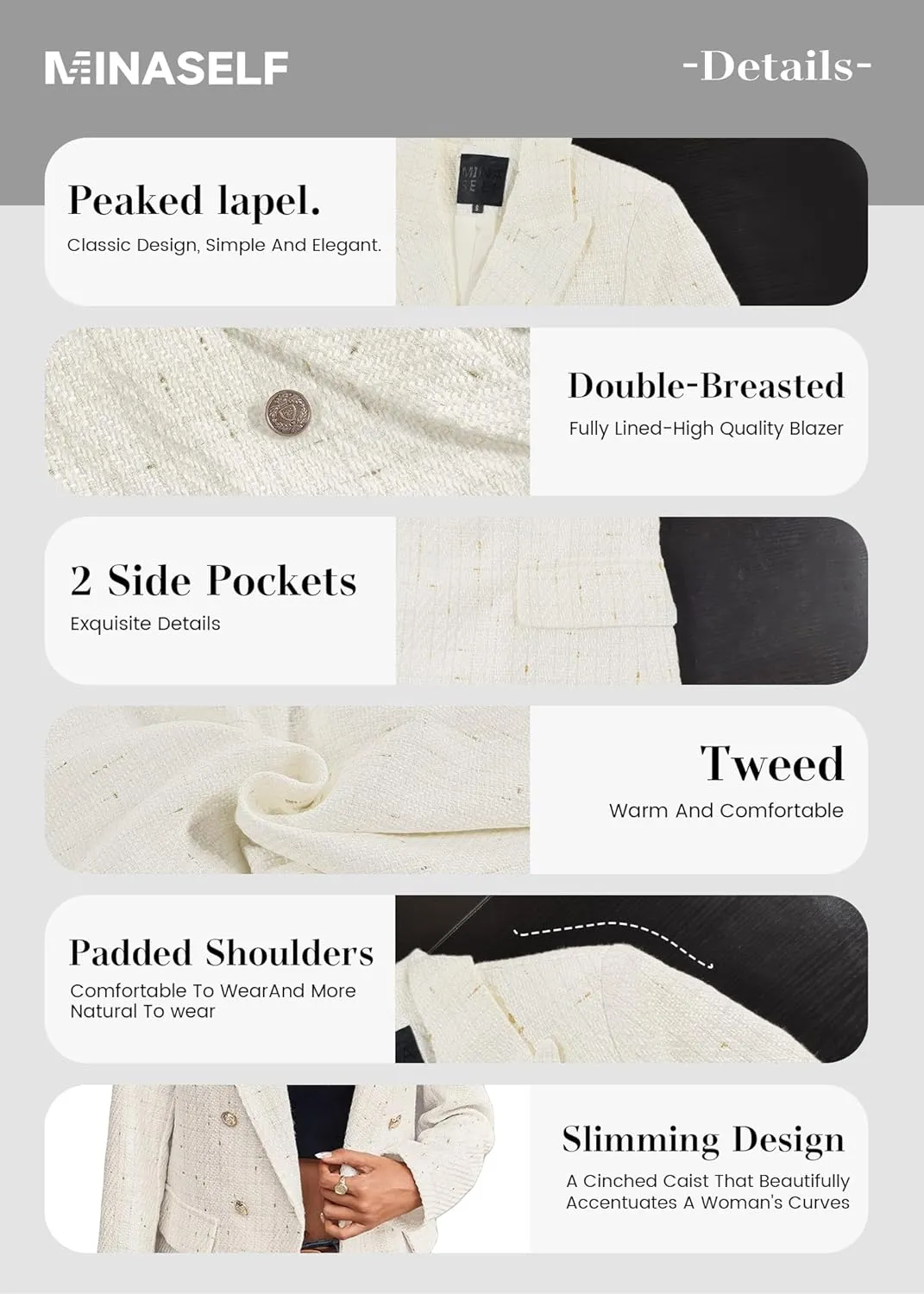 2025 Women's Spring Tweed Blazer Jacket Plaid Fully-Lined Fashion Business Casual Lapel Elegant Coat with Pockets