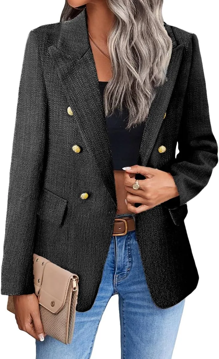 2025 Women's Spring Tweed Blazer Jacket Plaid Fully-Lined Fashion Business Casual Lapel Elegant Coat with Pockets