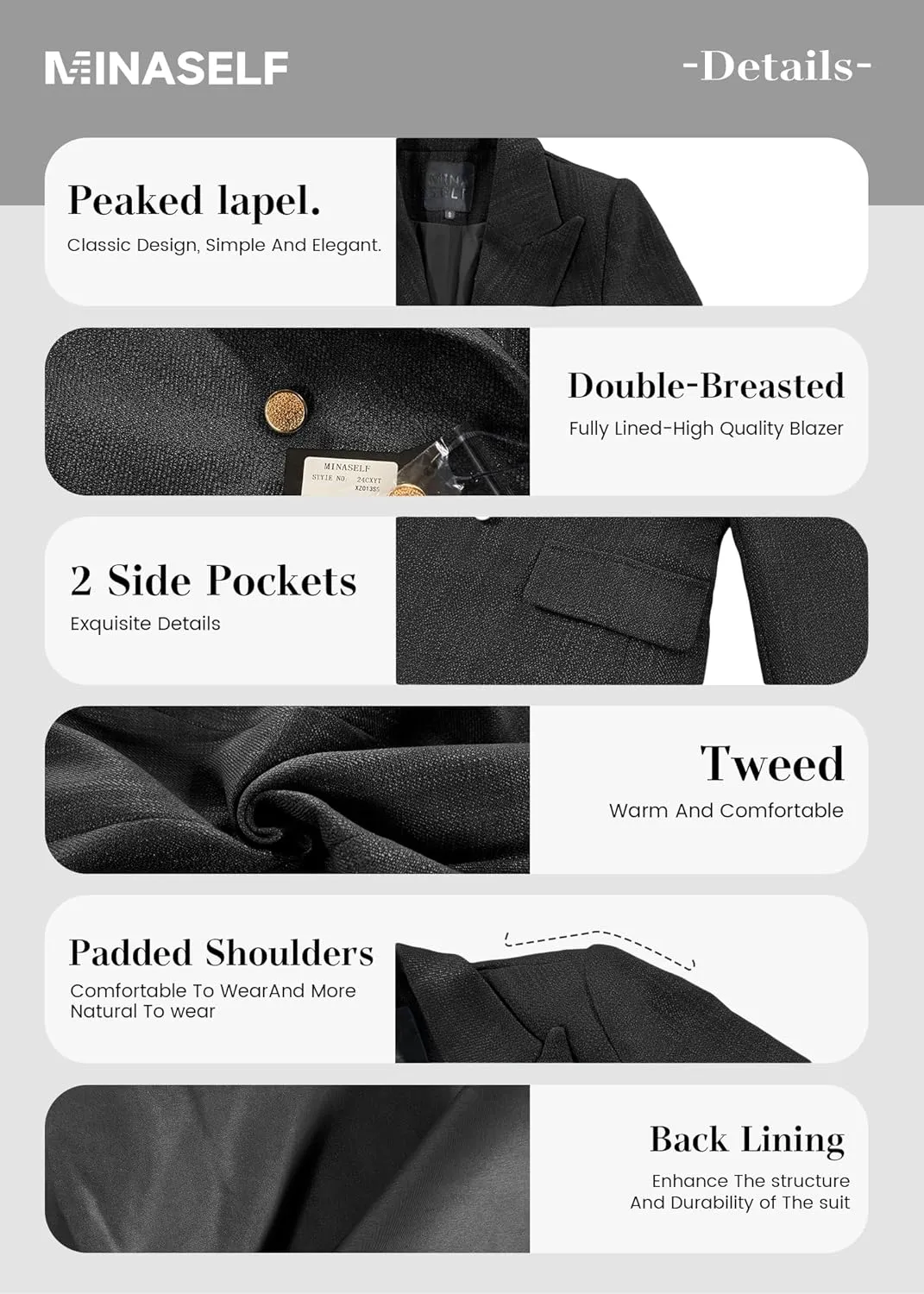 2025 Women's Spring Tweed Blazer Jacket Plaid Fully-Lined Fashion Business Casual Lapel Elegant Coat with Pockets