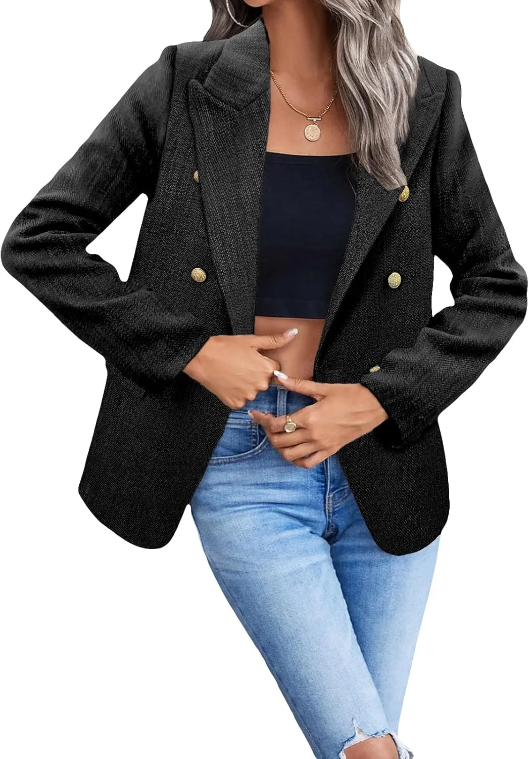 2025 Women's Spring Tweed Blazer Jacket Plaid Fully-Lined Fashion Business Casual Lapel Elegant Coat with Pockets