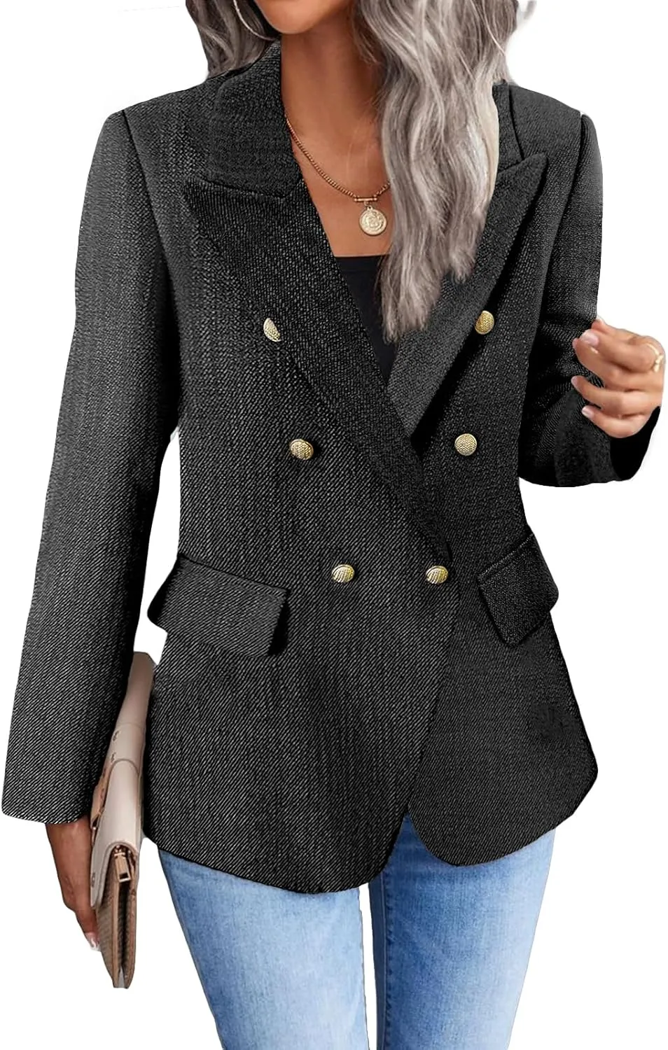2025 Women's Spring Tweed Blazer Jacket Plaid Fully-Lined Fashion Business Casual Lapel Elegant Coat with Pockets