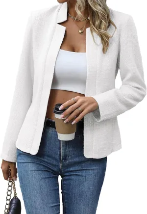 2025 Women's Tweed Blazer Lightweight Plaid Open-Front Stand-Collar Fully-Lined Casual Fashion Elegant Jacket