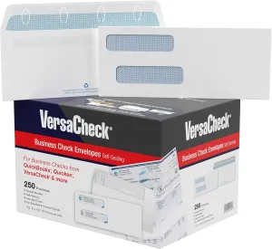 250 VersaCheck NRP Business Self-Sealing Double Window Security Standard and Voucher Check Envelopes - Compatible with business checks made from VersaCheck, QuickBooks, Quicken, Sage, and others.