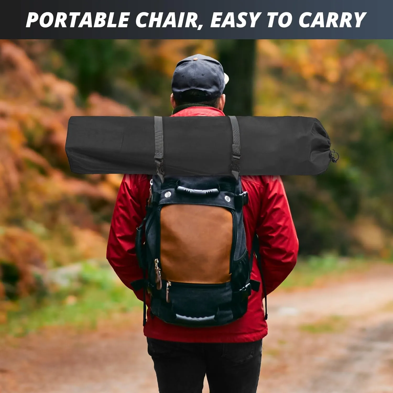 2PCS Folding Outdoor Beach Camp Chair with Cup Holder, Storage Pocket, Waterproof Bag Outdoor Arm Chair, Supports 225LBS, Black