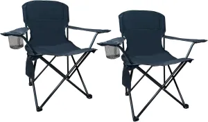 2PCS Folding Outdoor Beach Camp Chair with Cup Holder, Storage Pocket, Waterproof Bag Outdoor Arm Chair, Supports 225LBS, Black