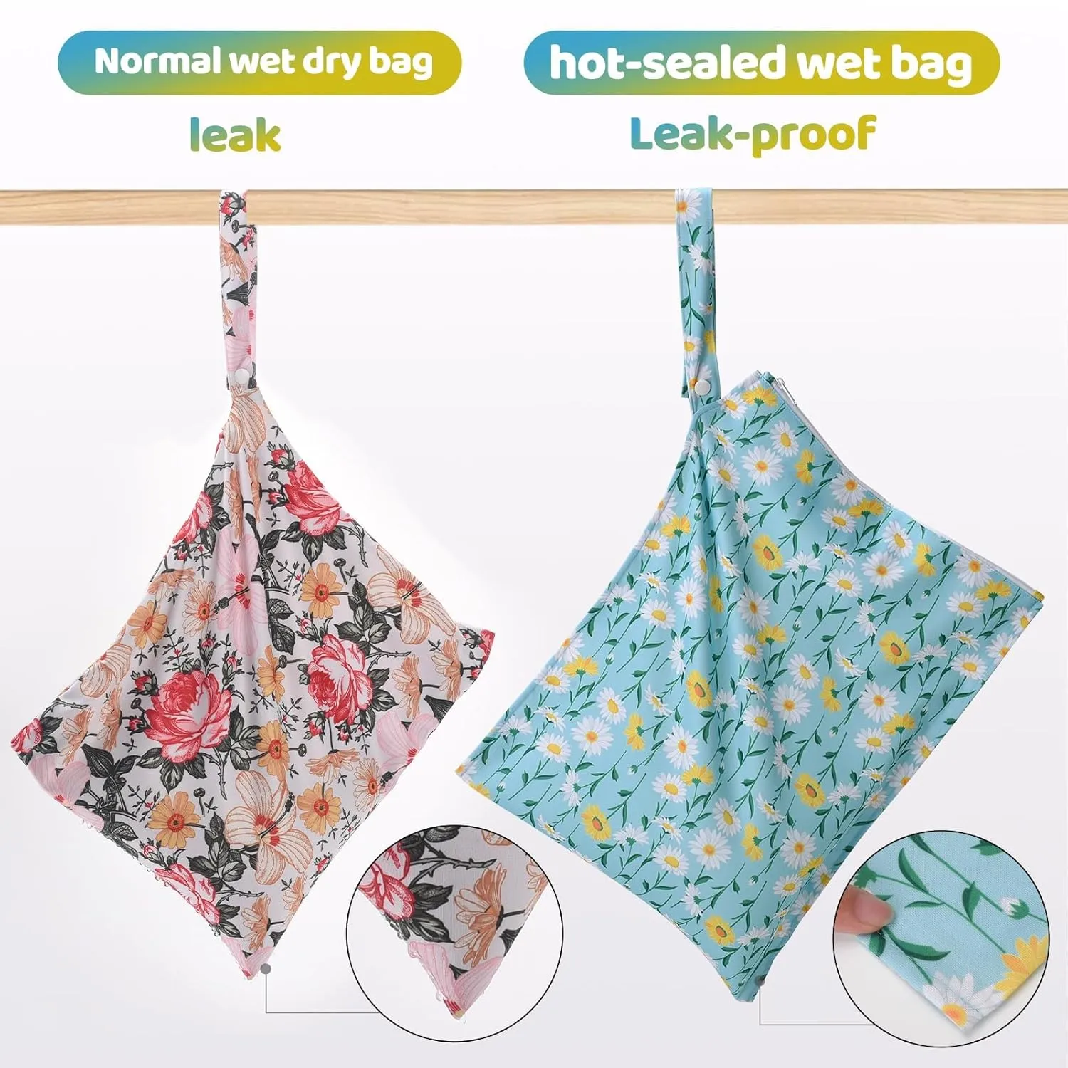 2PCS Waterproof Wet Bags for Baby Cloth Diaper,Reusable Travel Bags,Pump Parts,Beach,Pool,Gym Bag for Swimsuits&Wet Cloth Leak-proof Lightweight-Sunflower
