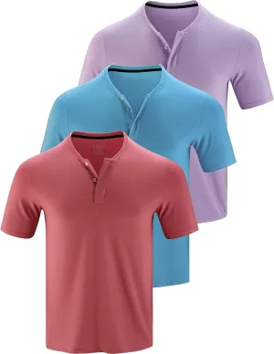 3 Pack: Mens Polo Shirts, Business Casual Golf Henley Work Shirts for Men, Collarless Short Sleeve Stylish Athletic Tshirts