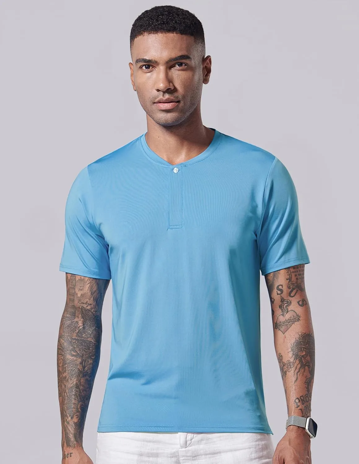3 Pack: Mens Polo Shirts, Business Casual Golf Henley Work Shirts for Men, Collarless Short Sleeve Stylish Athletic Tshirts
