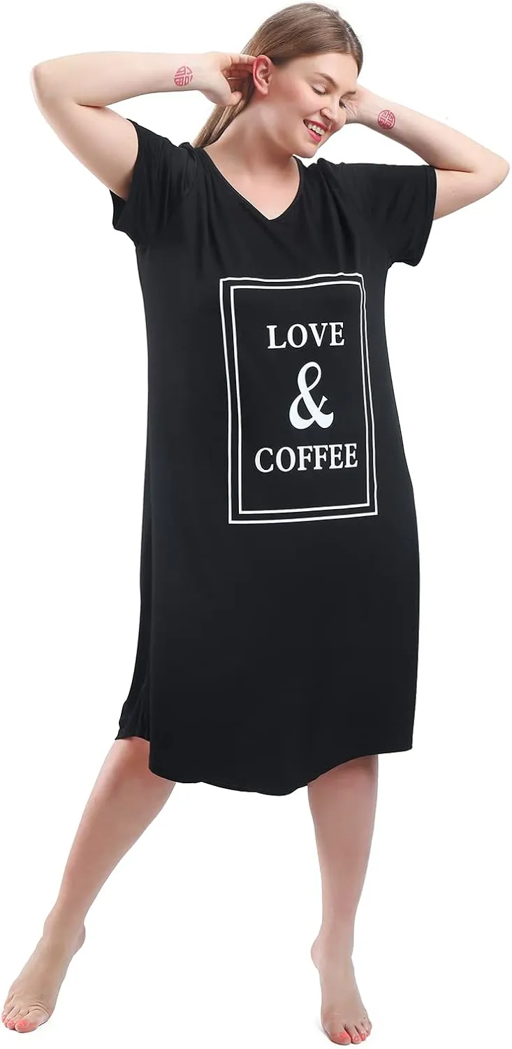 3 Pack Plus Size Nightgowns V Neck Nightshirts Short Sleeve Printed Sleepwear Soft Loungewear for Women