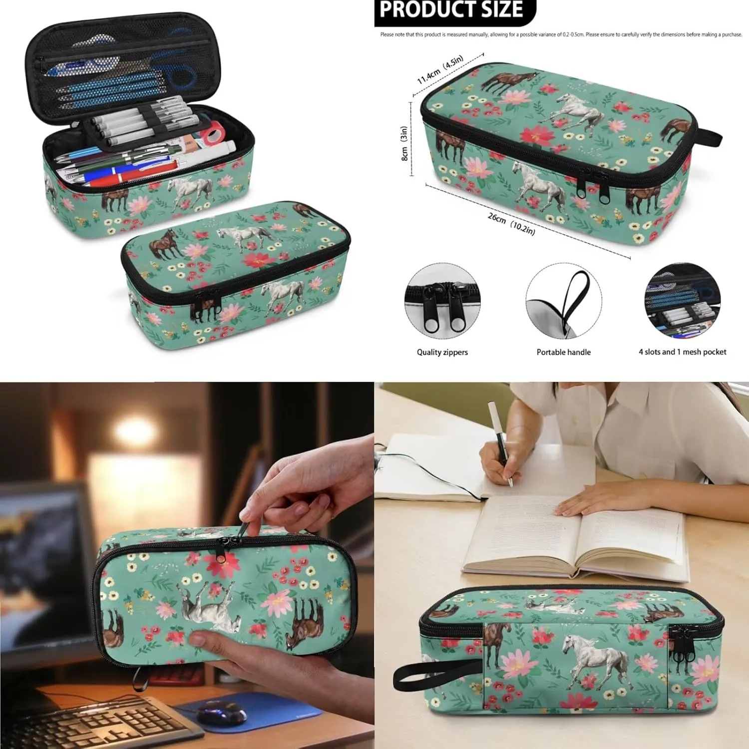 3 Piece Horse Backpack with Lunch Box for 3rd Grade Girls Ages 8-9 Spacious School Bag Grade 3 Lightweight Bookbag and Lunch Bag Combo Ergonomic