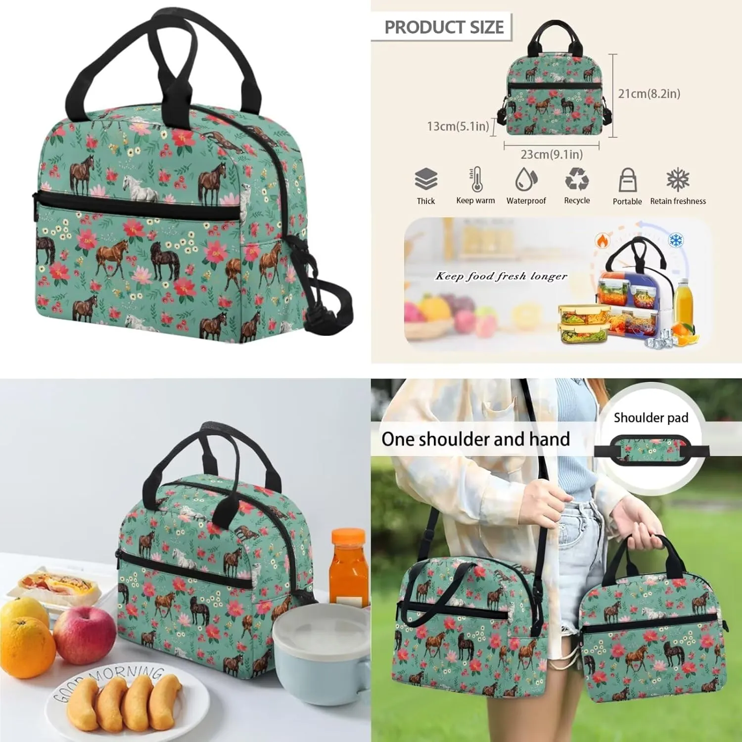 3 Piece Horse Backpack with Lunch Box for 3rd Grade Girls Ages 8-9 Spacious School Bag Grade 3 Lightweight Bookbag and Lunch Bag Combo Ergonomic