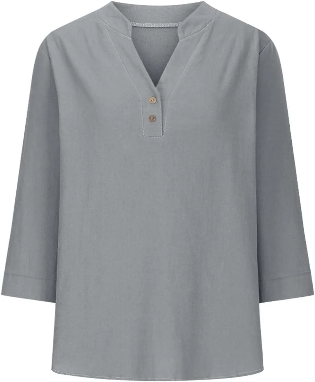 3/4 Sleeve Linen Tops for Women 2025 Button Down V Neck Loose Fit Henley Shirts Cute Solid Summer Beach Tees Shirt