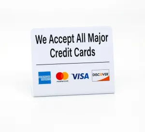 3pk Credit Card Payment Signs with Visa Mastercard Amex and Discover Logos, All Major Credit Cards Accepted Countertop Display