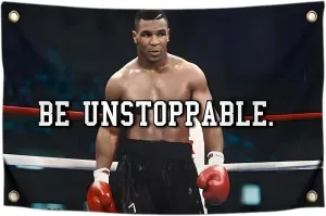 3x5 Ft Tyson Be Unstoppable Polyester Single Sided Flag with 4 Grommets - Motiv Gym Inspire Your Workout with Banner - Perfect Fitnes Wall Decor for Gym - Stay Motivated with Cool Motivation Art