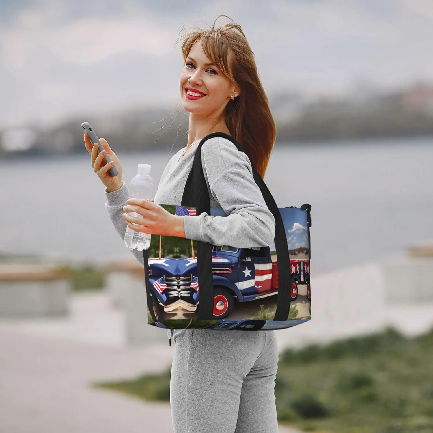 4th Of July Patriotic Trucks Small Duffel Bag Foldable Travel Bag Weekender Bag Overnight Gym Hospital Bags For Women&Men
