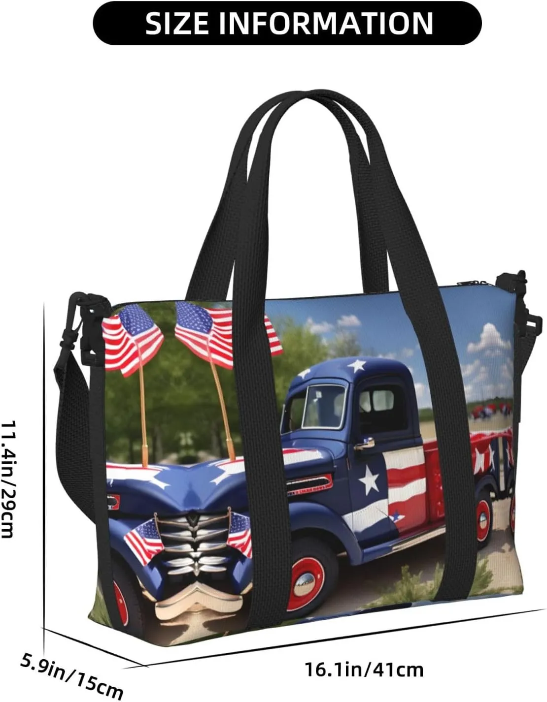 4th Of July Patriotic Trucks Small Duffel Bag Foldable Travel Bag Weekender Bag Overnight Gym Hospital Bags For Women&Men