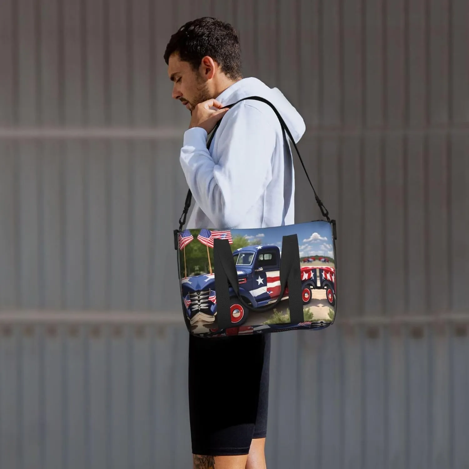 4th Of July Patriotic Trucks Small Duffel Bag Foldable Travel Bag Weekender Bag Overnight Gym Hospital Bags For Women&Men