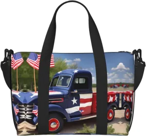 4th Of July Patriotic Trucks Small Duffel Bag Foldable Travel Bag Weekender Bag Overnight Gym Hospital Bags For Women&Men